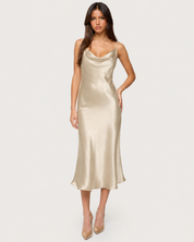 Sabine Satin Slip Midi Dress - Champagne
