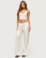 Rosalie Satin Wide-Leg Trousers - White