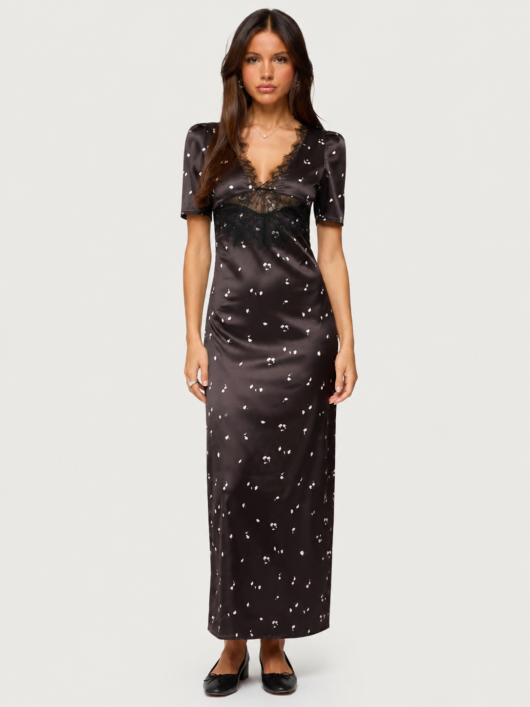 Esme Polka Lace Maxi Dress - Chocolate