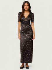 Esme Polka Lace Maxi Dress - Chocolate