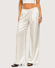 Rosalie Satin Wide-Leg Trousers - White