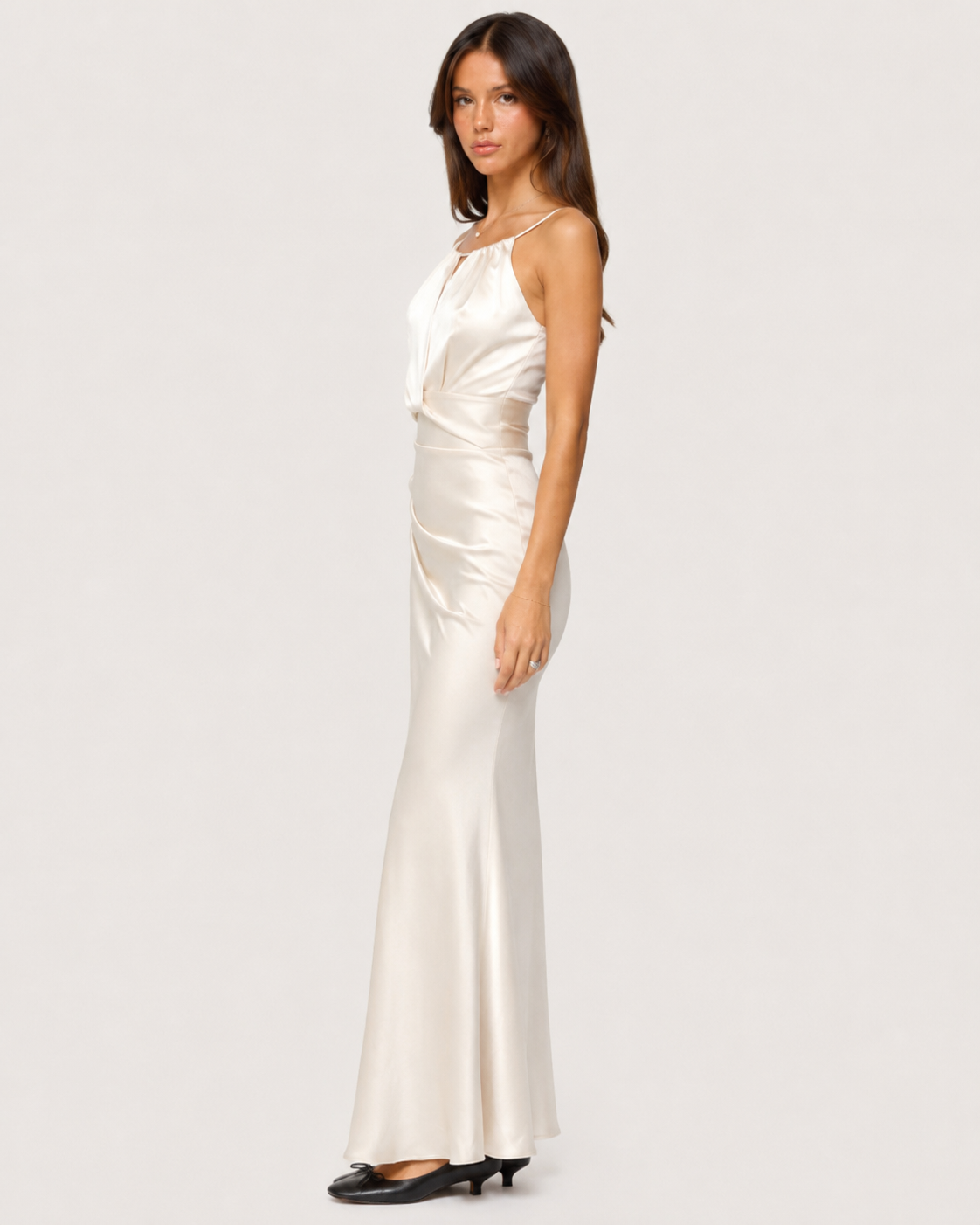 Oceane Halter Satin Maxi Dress - Ivory