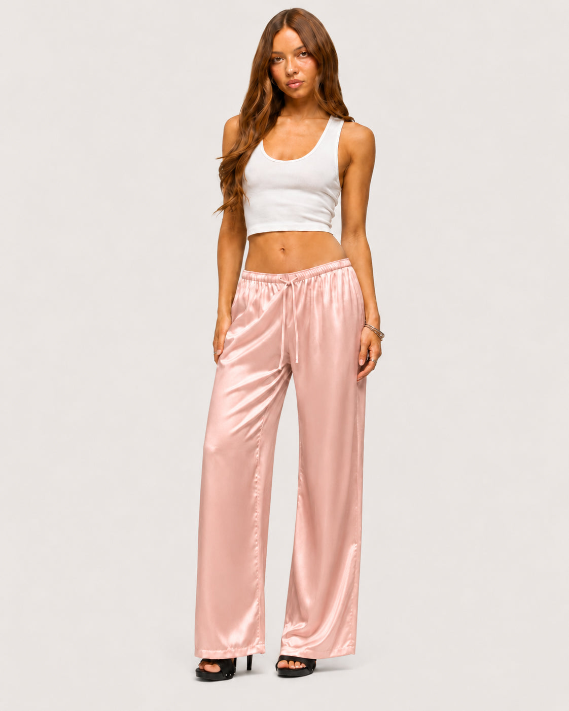 Rosalie Satin Wide-Leg Trousers - Pink