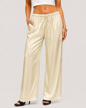 Rosalie Satin Wide-Leg Trousers - Champagne