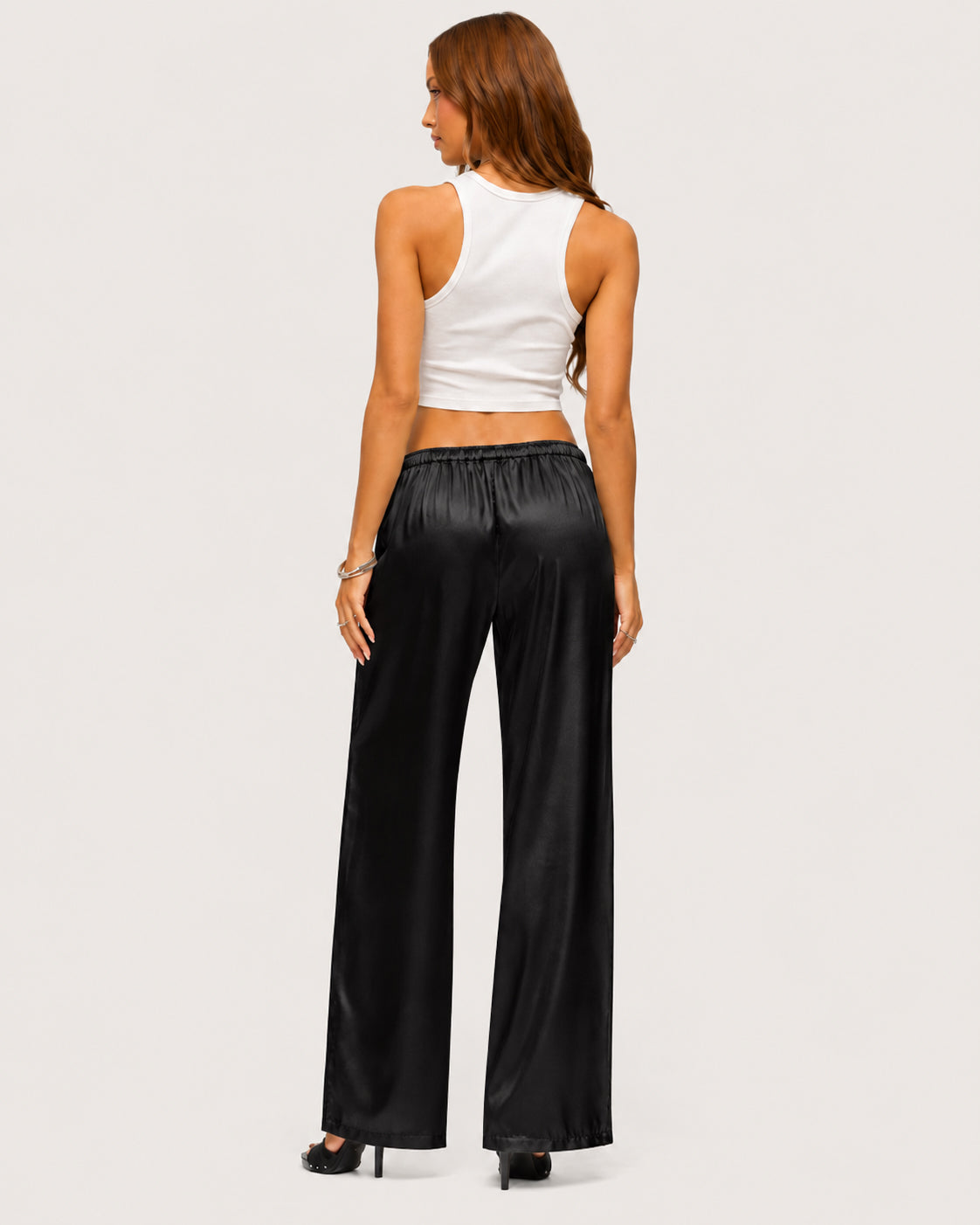 Rosalie Satin Wide-Leg Trousers - Black