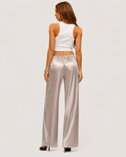 Rosalie Satin Wide-Leg Trousers - Beige