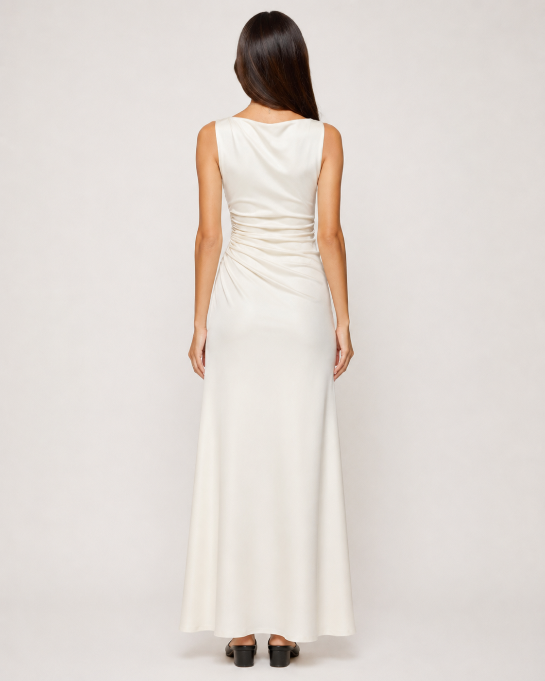 Odette Ruched Satin Maxi Dress - Ivory