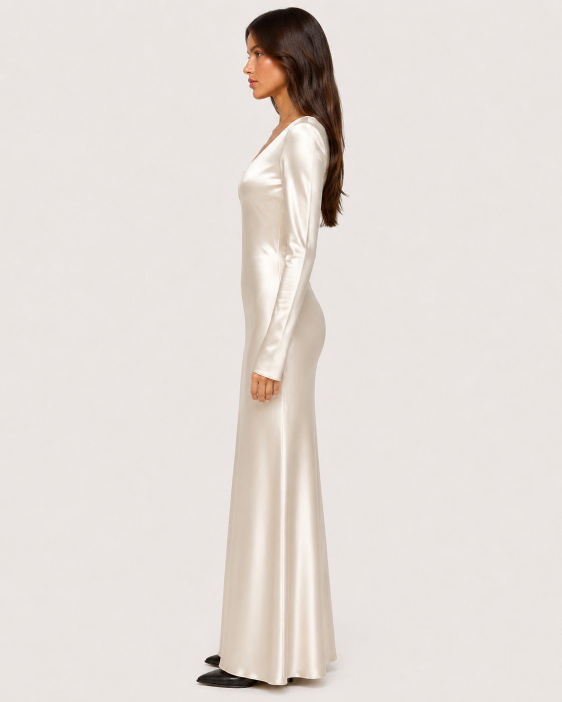 Seraphine Long Sleeve Satin Maxi Dress - Ivory