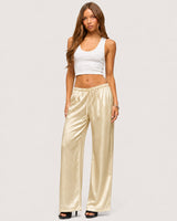 Rosalie Satin Wide-Leg Trousers - Champagne