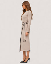 Colette Contrast Knit Midi Dress Khaki - side