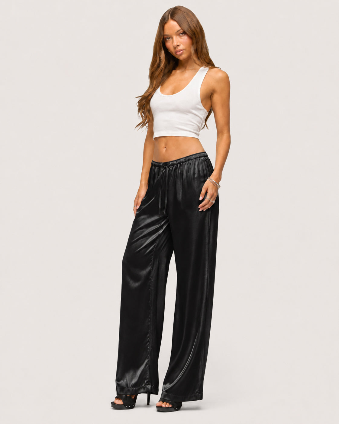 Rosalie Satin Wide-Leg Trousers - Black