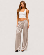 Rosalie Satin Wide-Leg Trousers - Beige