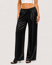 Rosalie Satin Wide-Leg Trousers - Black