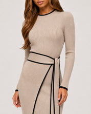 Colette Contrast Knit Midi Dress Khaki - detail