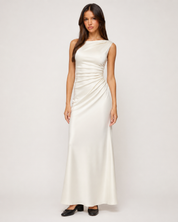 Odette Ruched Satin Maxi Dress - Ivory