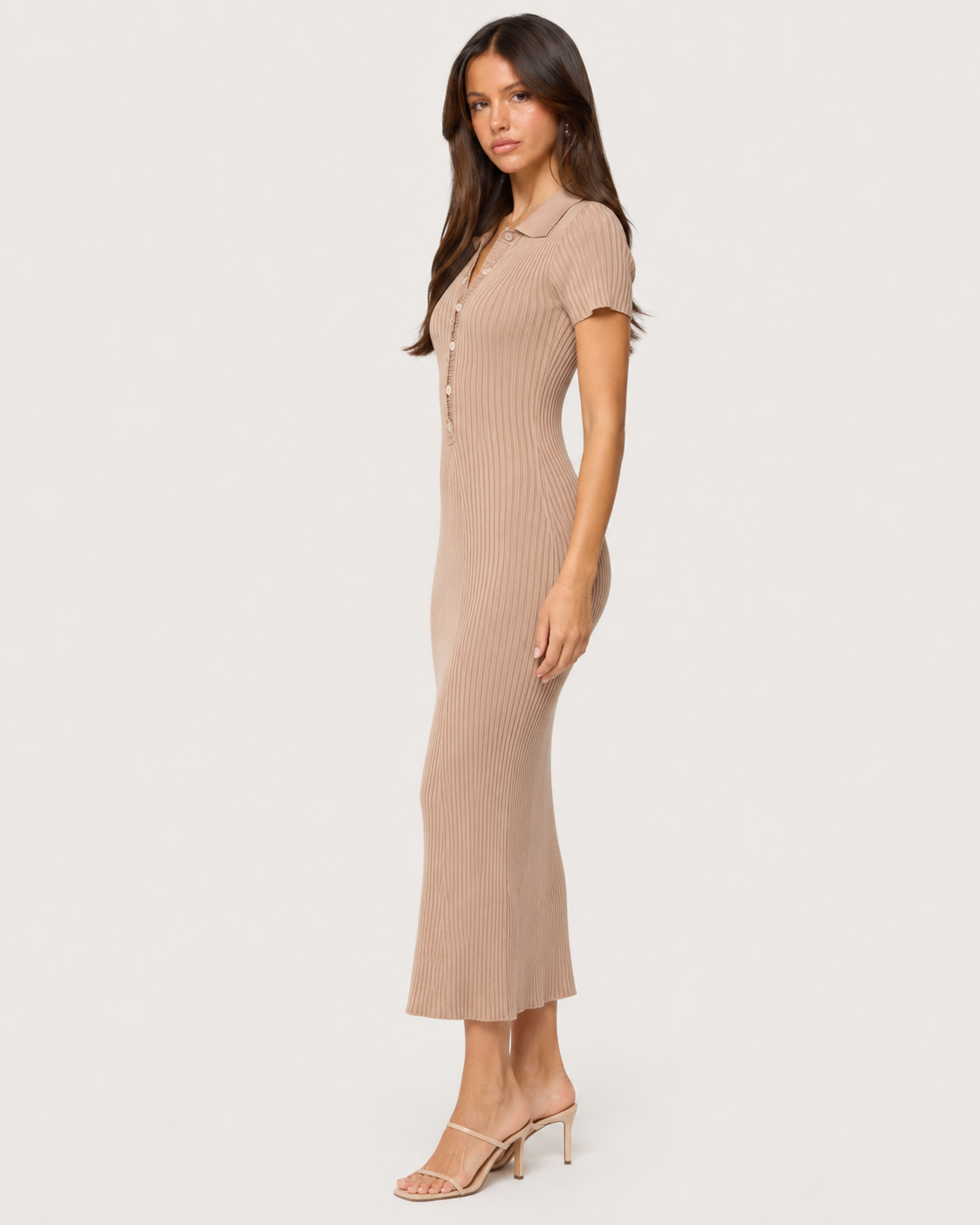 Delphine Knit Polo Midi Dress - Mocha