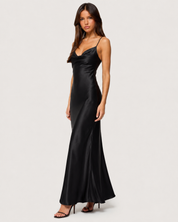 Noemie Satin Slip Maxi Dress - Black