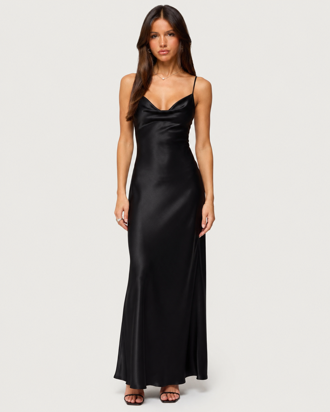 Noemie Satin Slip Maxi Dress - Black