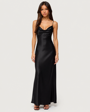 Noemie Satin Slip Maxi Dress - Black