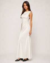 Odette Ruched Satin Maxi Dress - Ivory