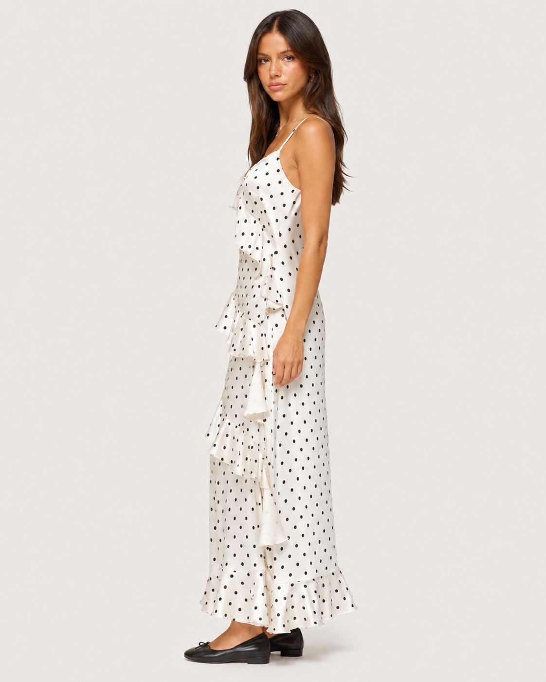 Bijou Polka Dot Tiered Maxi Dress - White