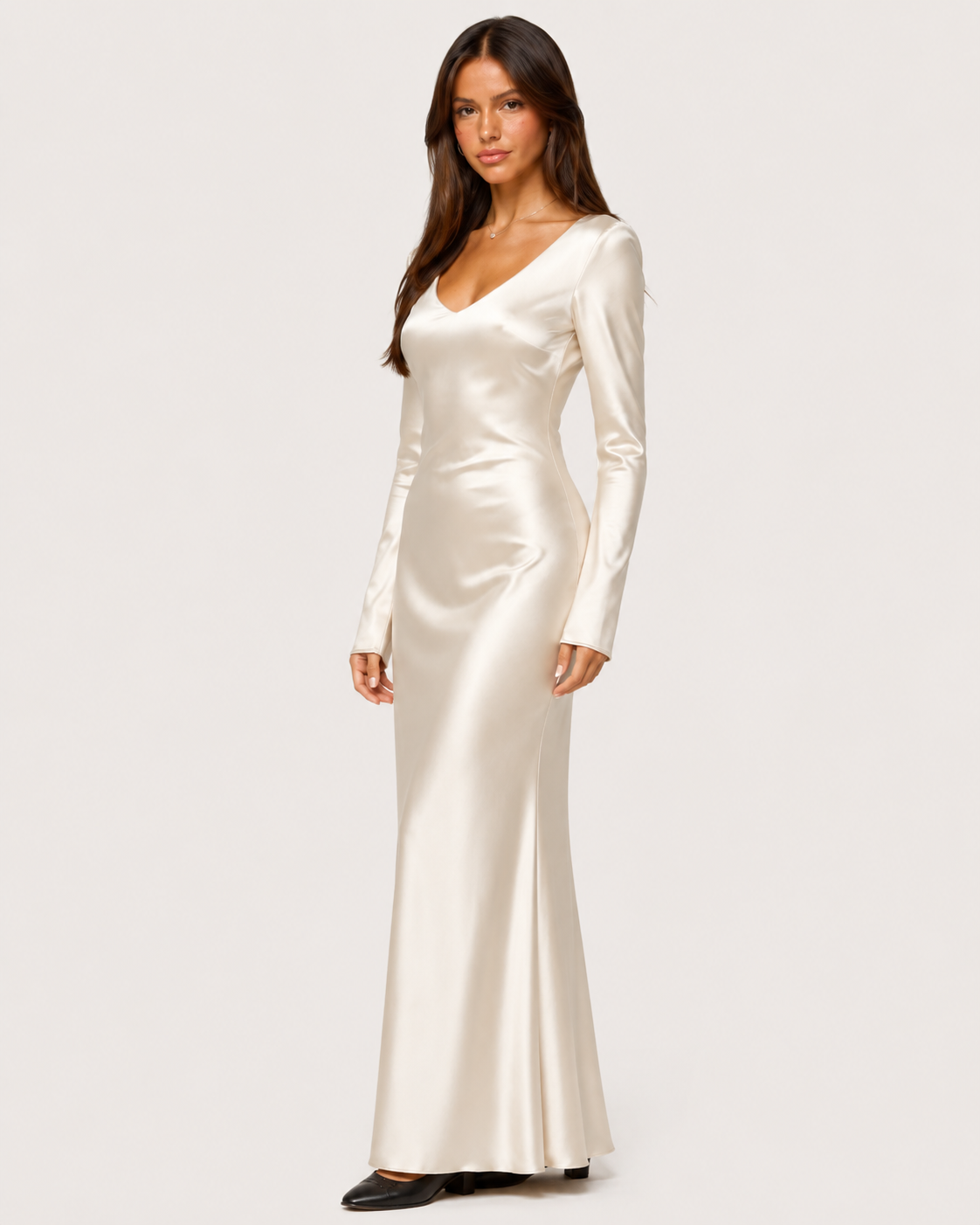 Seraphine Long Sleeve Satin Maxi Dress - Ivory