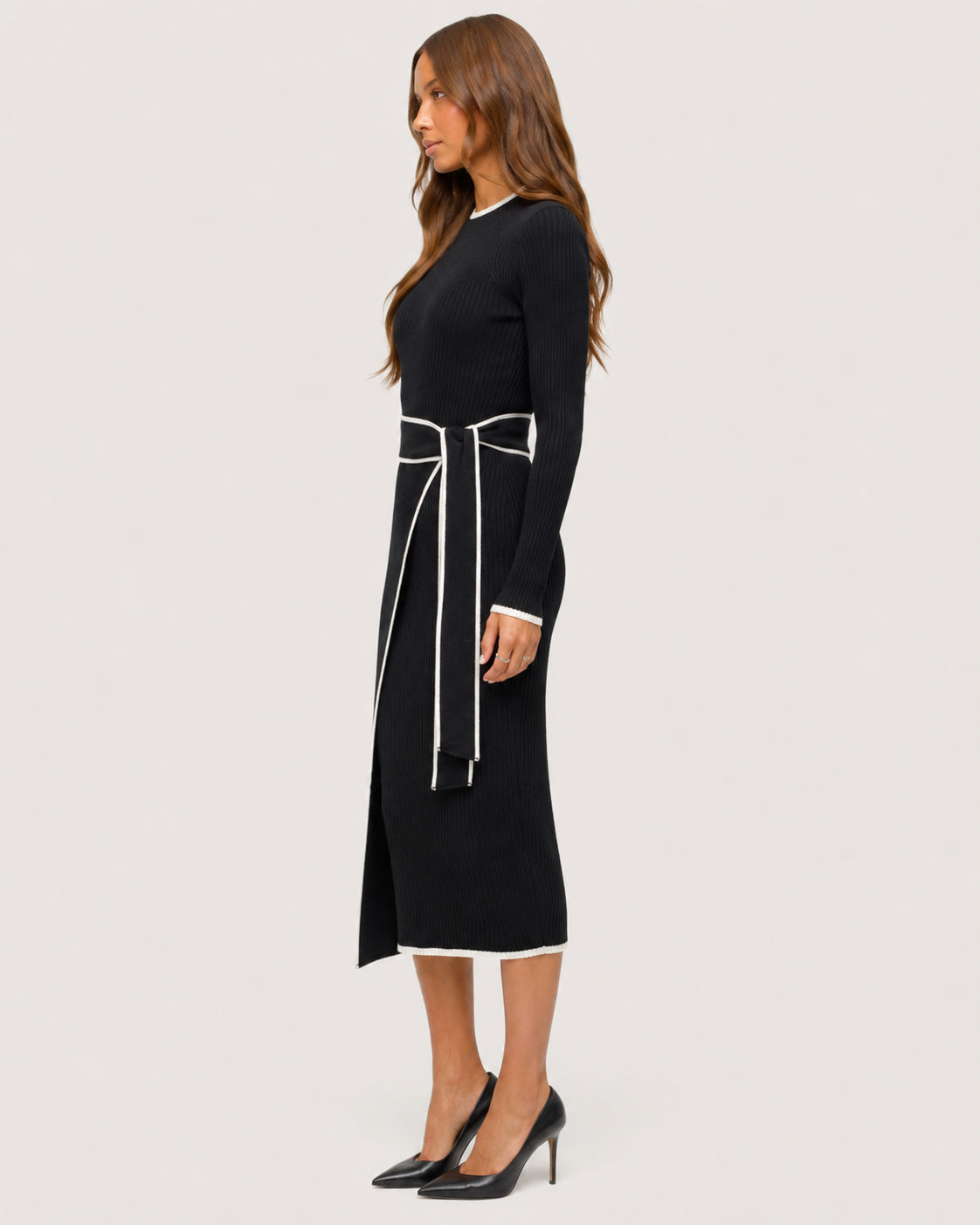 Colette Contrast Knit Midi Dress Black - side