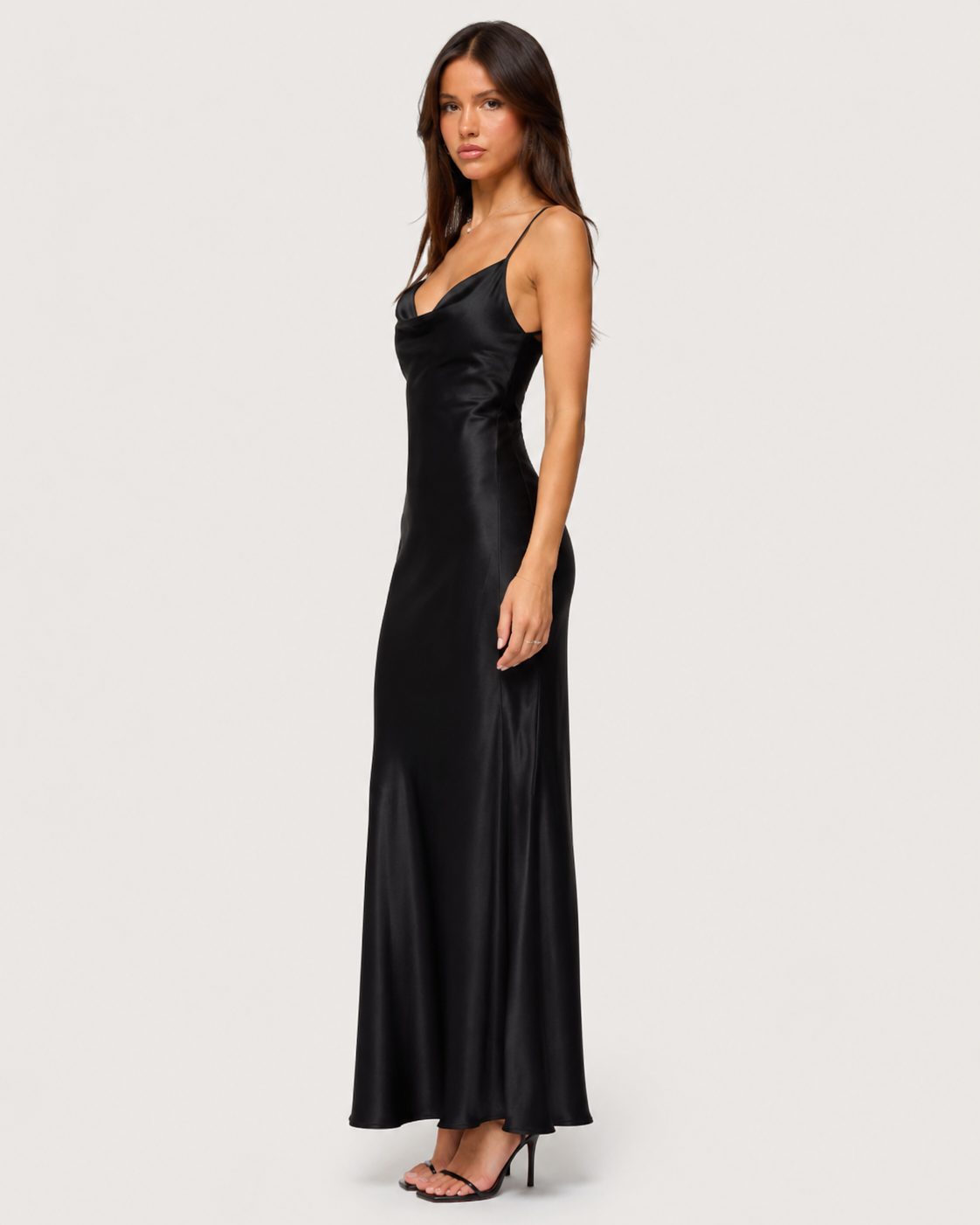 Noemie Satin Slip Maxi Dress - Black