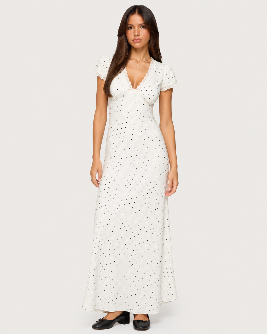 Colombe Polka Dot Satin Maxi Dress - White