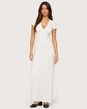 Colombe Polka Dot Satin Maxi Dress - White