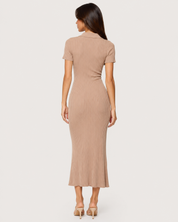 Delphine Knit Polo Midi Dress - Mocha