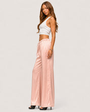 Rosalie Satin Wide-Leg Trousers - Pink
