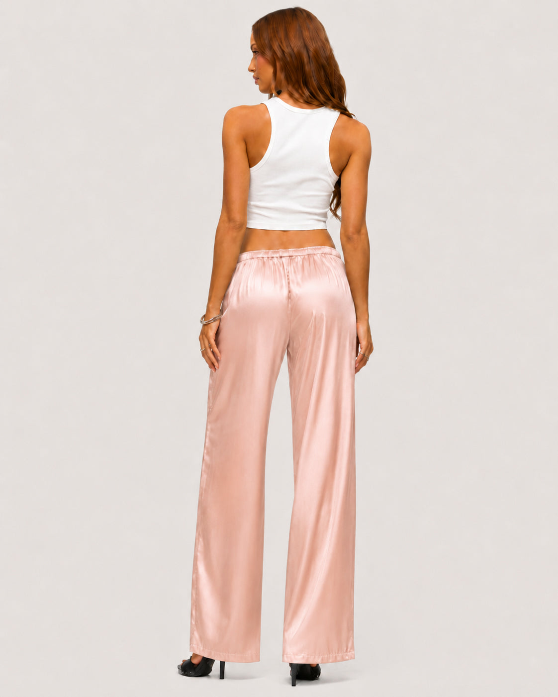 Rosalie Satin Wide-Leg Trousers - Pink