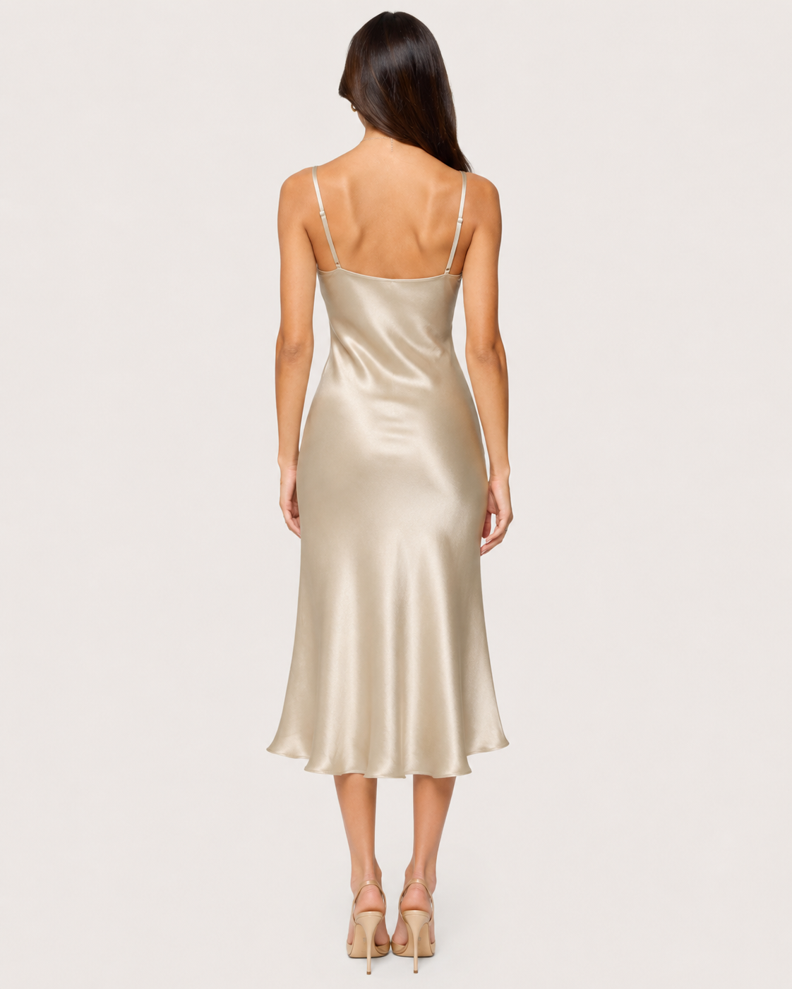 Sabine Satin Slip Midi Dress - Champagne