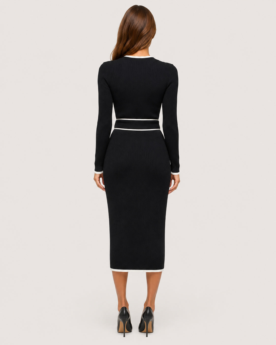 Colette Contrast Knit Midi Dress Black - back