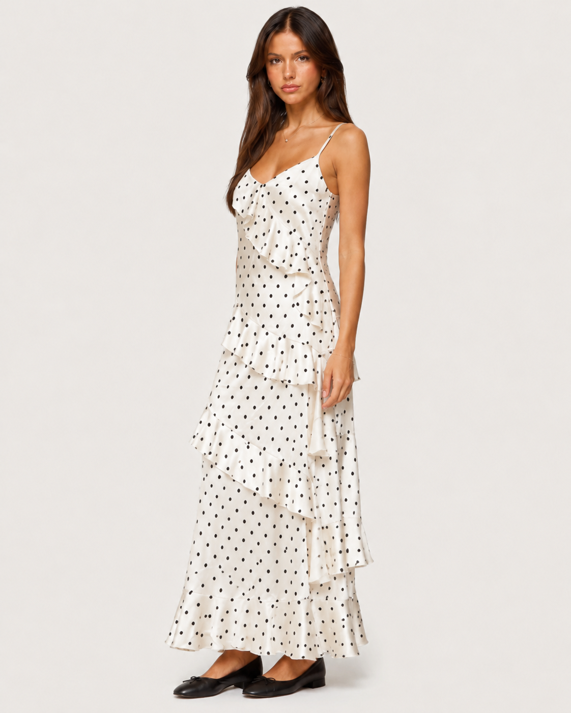 Bijou Polka Dot Tiered Maxi Dress - White