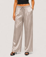 Rosalie Satin Wide-Leg Trousers - Beige