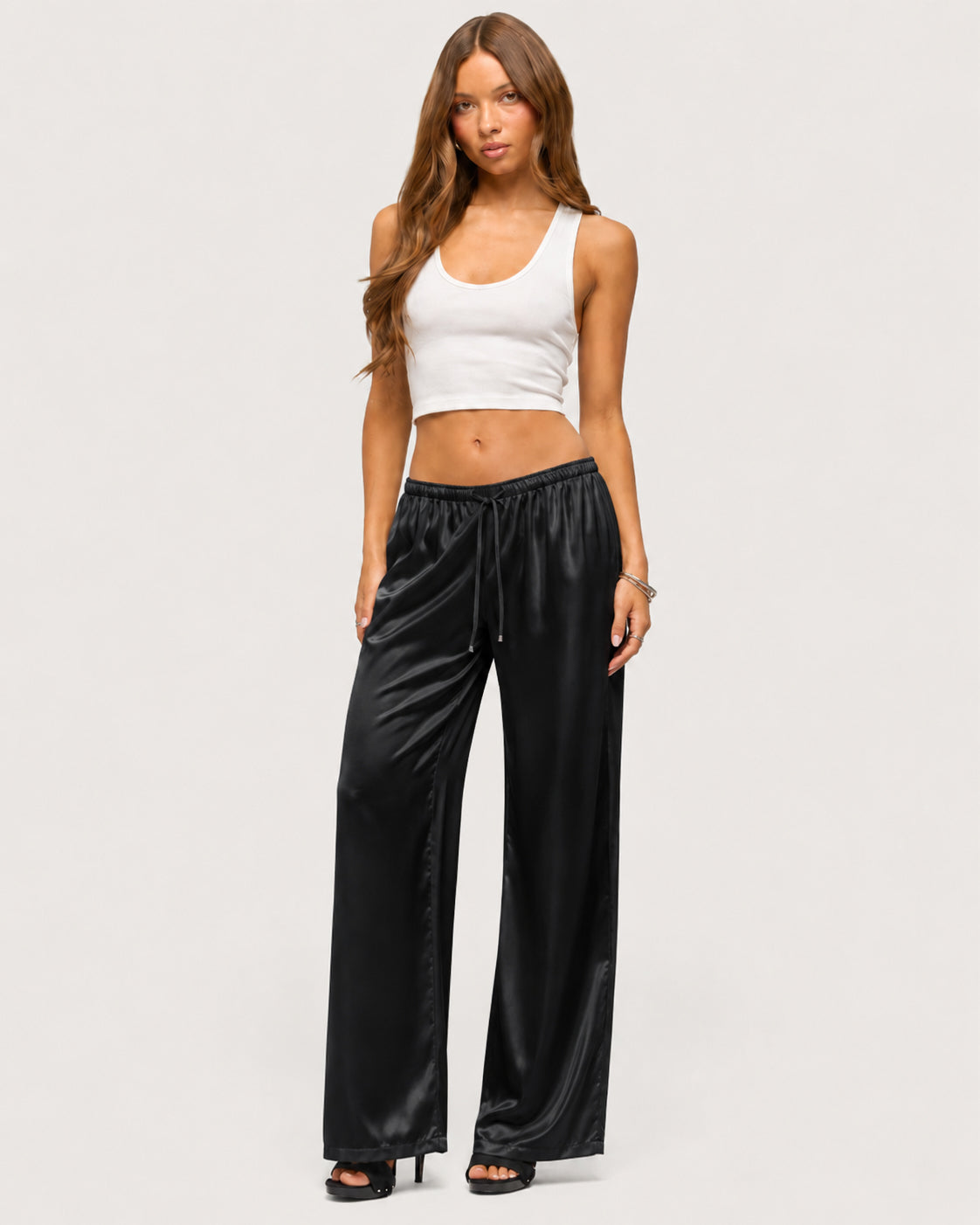 Rosalie Satin Wide-Leg Trousers - Black