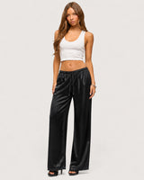 Rosalie Satin Wide-Leg Trousers - Black