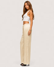 Rosalie Satin Wide-Leg Trousers - Champagne