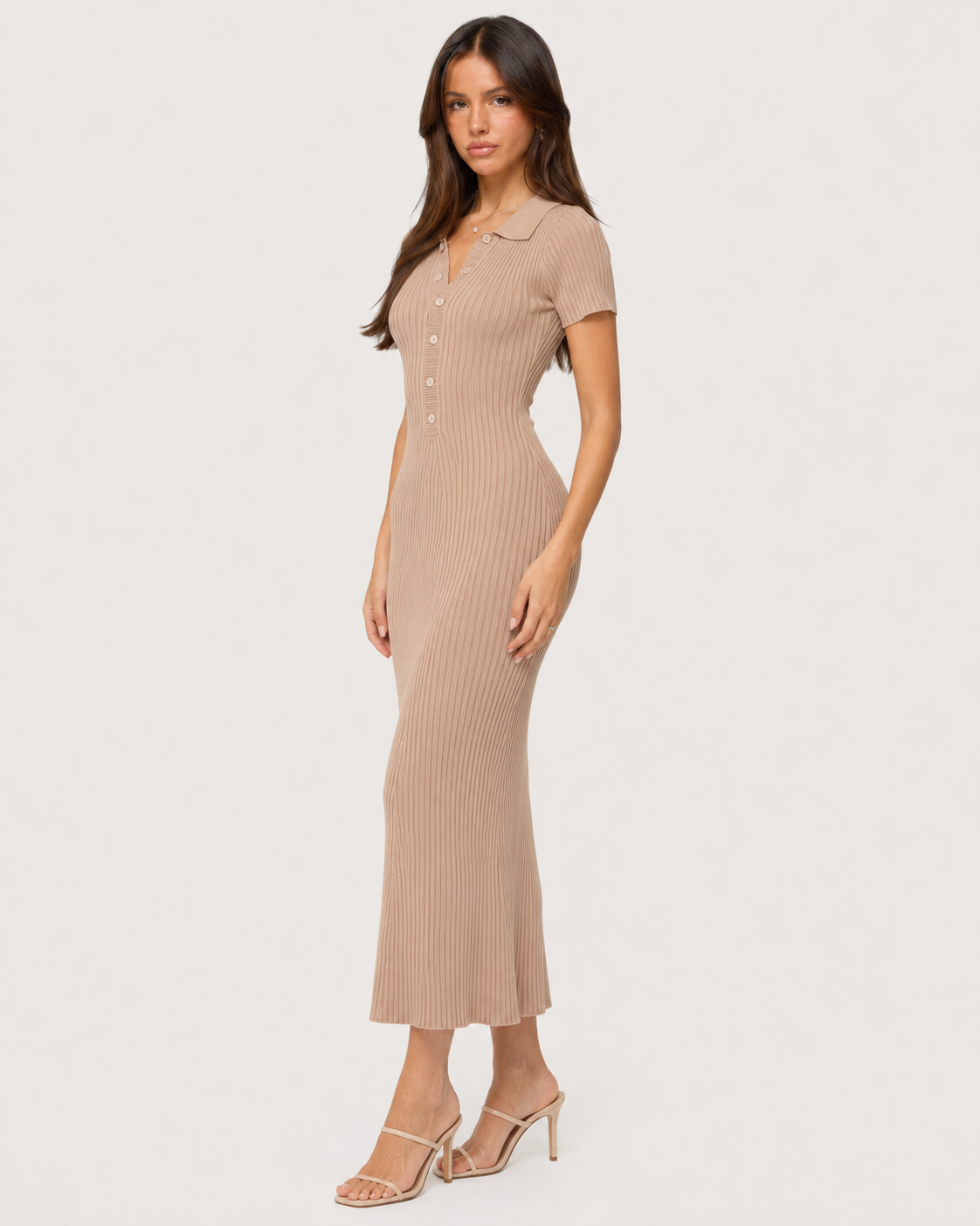 Delphine Knit Polo Midi Dress - Mocha