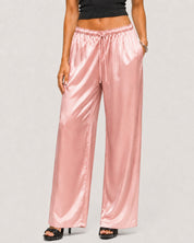 Rosalie Satin Wide-Leg Trousers - Pink