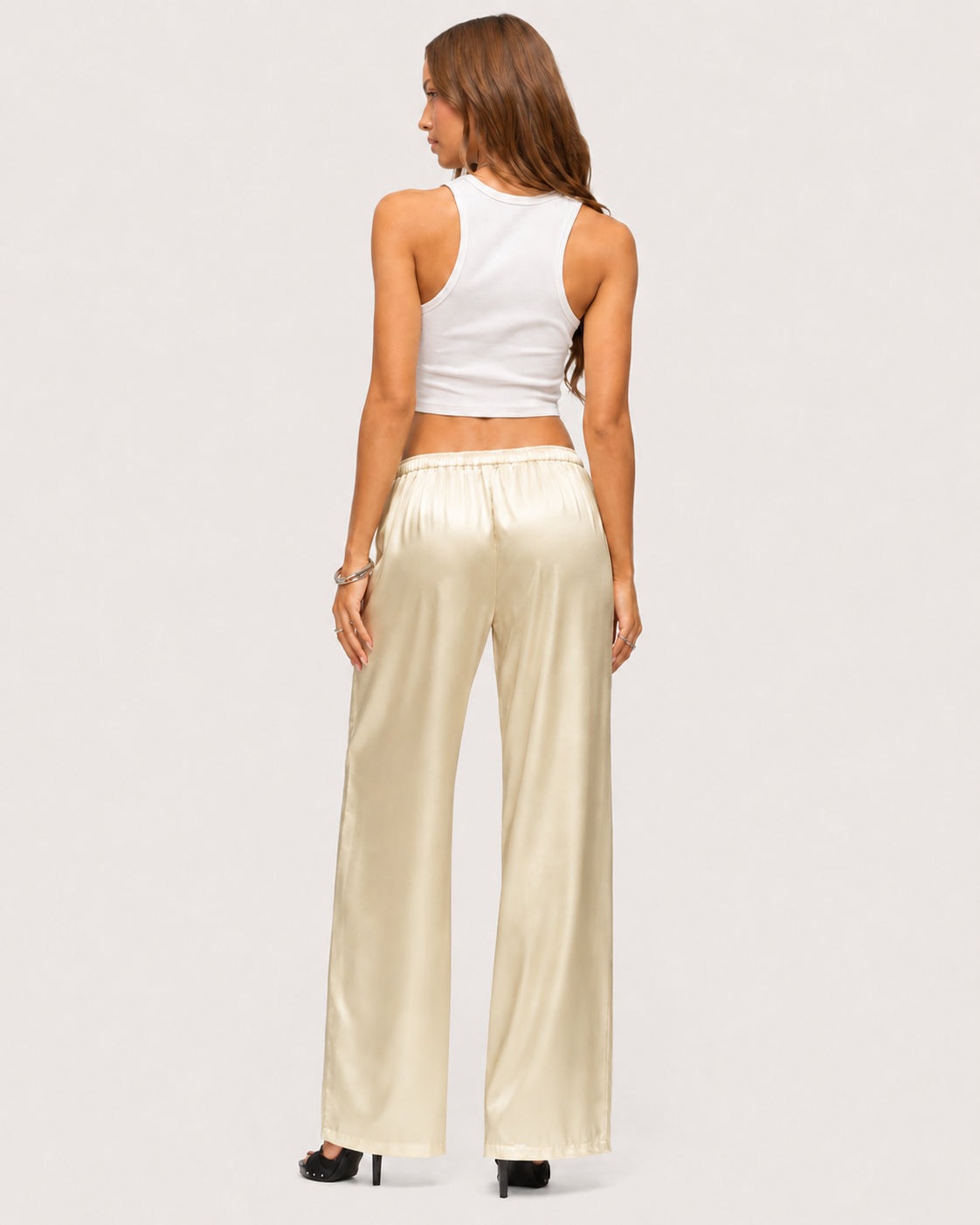 Rosalie Satin Wide-Leg Trousers - Champagne