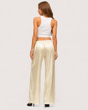 Rosalie Satin Wide-Leg Trousers - Champagne