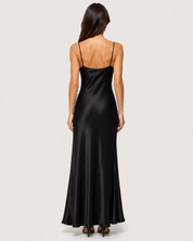 Noemie Satin Slip Maxi Dress - Black