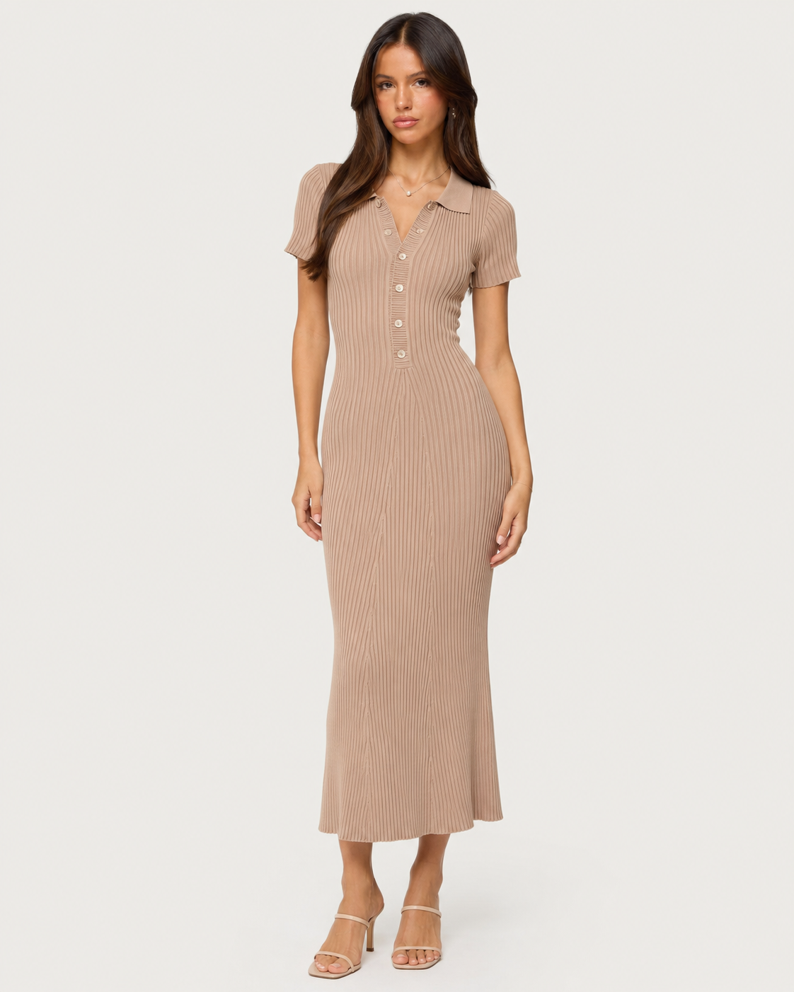 Delphine Knit Polo Midi Dress - Mocha