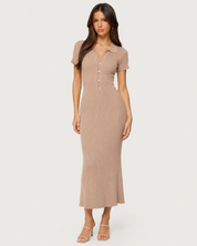 Delphine Knit Polo Midi Dress - Mocha