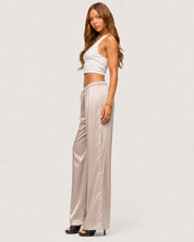 Rosalie Satin Wide-Leg Trousers - Beige