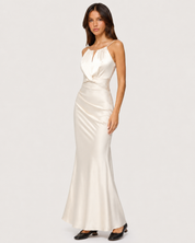 Oceane Halter Satin Maxi Dress - Ivory