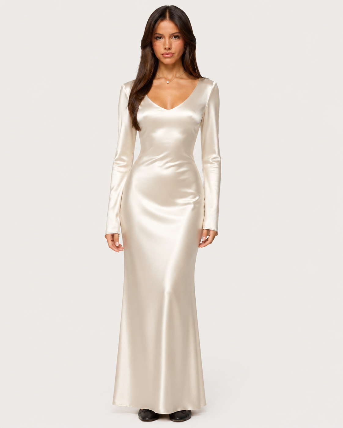 Seraphine Long Sleeve Satin Maxi Dress - Ivory